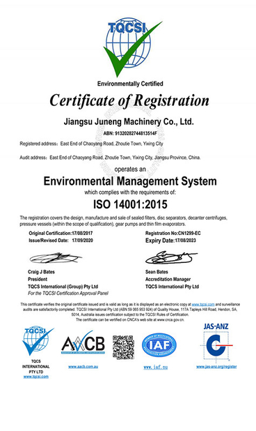 La CINA Juneng Machinery (China) Co., Ltd. Certificazioni